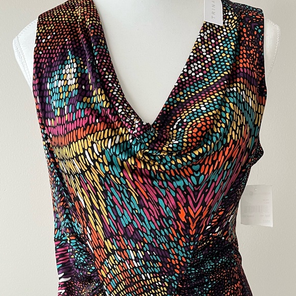 Trina Turk NWT Multicolor Cowl Neck Dress – Size 10 Sleeveless Knee Length - Picture 2 of 6
